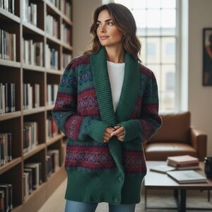 Laura Ashley Vintage Knitted 100% Wool Cardigan Sweater size S-M